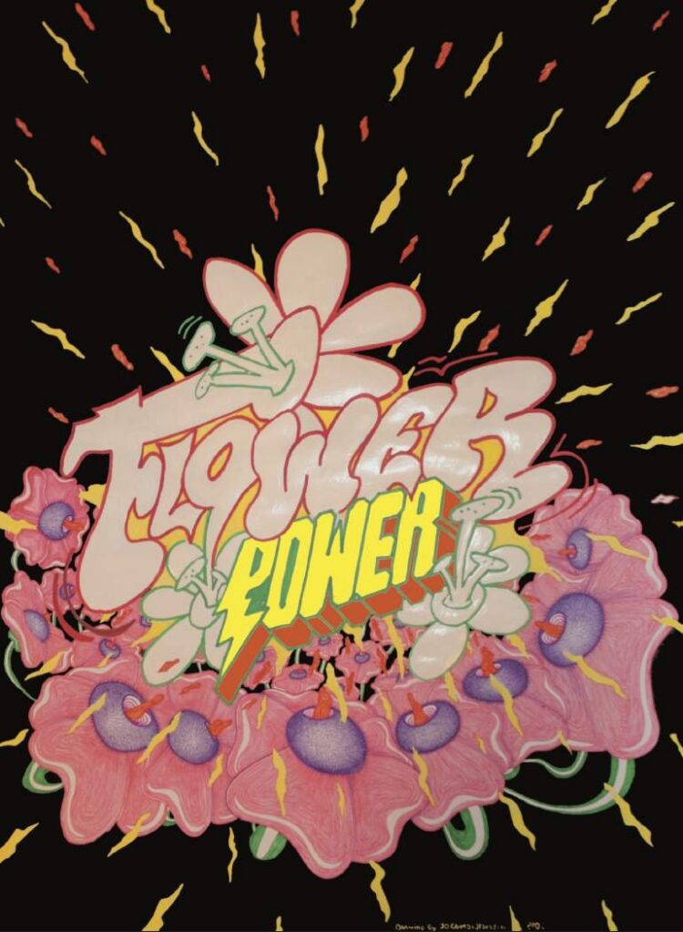 Flowerpower poster, A1, paint, pencils and markers, in collaboration with Jesus Eloy, 2019
